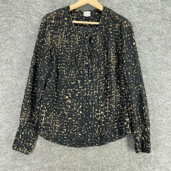 Converse One Star Blouse Women M Medium Black Geometric Button Up Long Sleeve - Picture 1 of 9